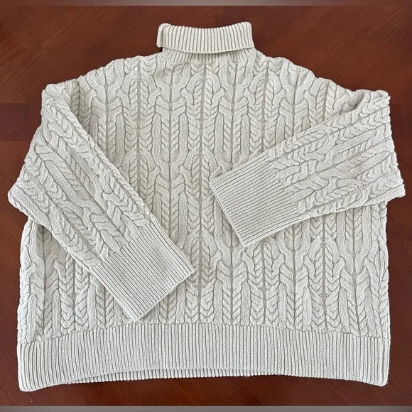 (S) Zara Women’s Cable Knit Sweater Turtleneck Cream Oversized - Picture 2 of 8